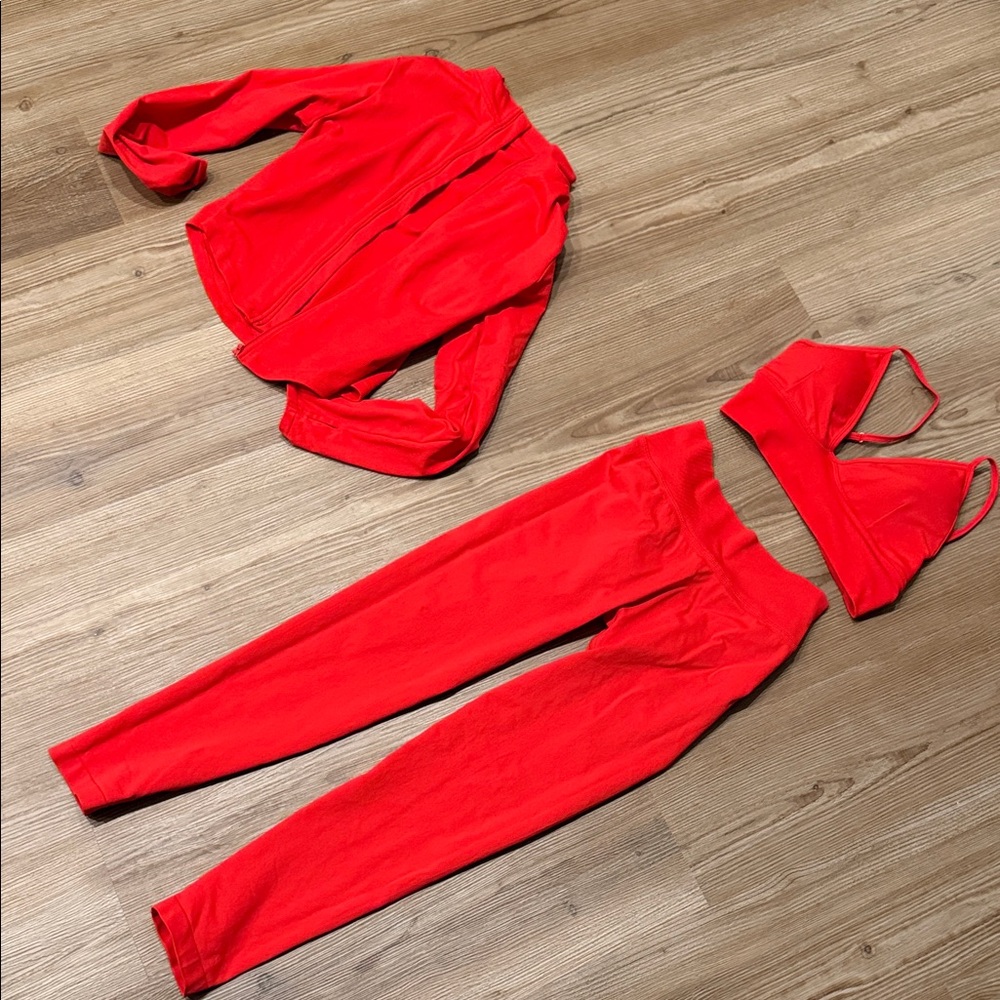 Red 3-Piece Active Set: High-Waist Leggings, Bralette & Jacket